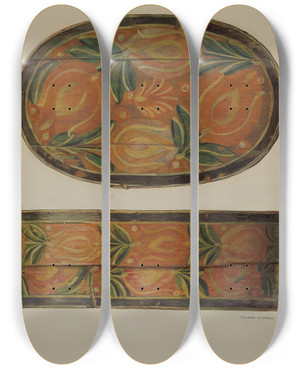 Triptych art skateboard deck of Frances Lichten Pa German Cap Box by Frances Lichten (1889-1961)