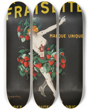 Triptych art skateboard deck of Leonetto Cappiello La Fraisette by Leonetto Cappiello (1875-1942)