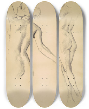 Triptych art skateboard deck of John Singer Sargent Studies For Dancing Figures by John Singer Sargent (1856-1925)