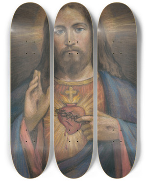 Triptych art skateboard deck of Jozef Hanula Christ by Jozef Hanula (1863-1944)