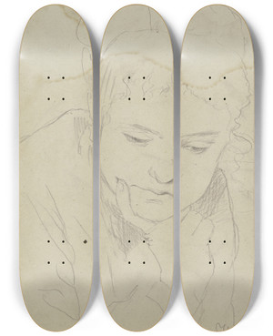Triptych art skateboard deck of Hans Thoma Bildnis Der Cella Thoma Der Ehefrau Des Knstlers by Hans Thoma (1839-1924)
