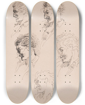 Triptych art skateboard deck of Louis Anquetin Head Studies by Louis Anquetin (1861-1932)