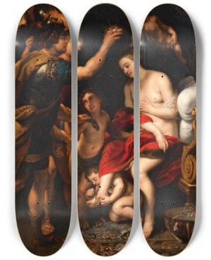 Triptych art skateboard deck of Follower Of Peter Paul Rubens The Coronation Of Roxana By Alexander The Great by Follower Of Peter Paul Rubens (1577-1640)
