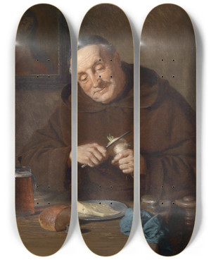 Triptych art skateboard deck of Eduard Von Grtzner Brotzeit by Eduard Von Grutzner (1848-1925)
