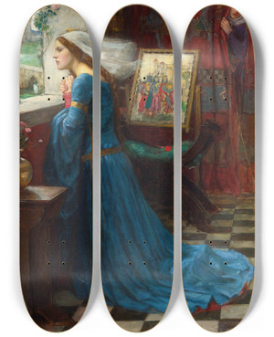 Triptych art skateboard deck of John William Waterhouse Fair Rosamund by John William Waterhouse (1849-1917)