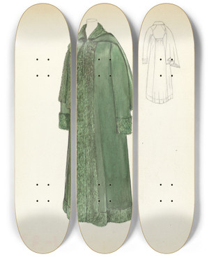Triptych art skateboard deck of Margaret Concha Womans Coat_2 by Margaret Concha