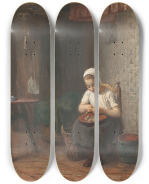 Triptych art skateboard deck of Albert Neuhuys Het Aardappelschilstertje by Albert Neuhuys (1844-1914)