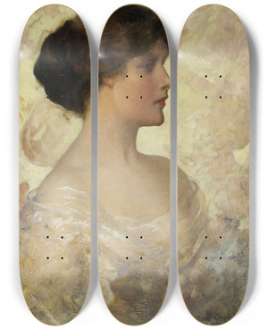 Triptych art skateboard deck of Charles F Naegele Portrait Of A Lady by Charles F. Naegele (1857-1944)