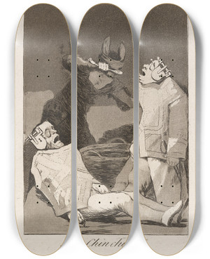 Triptych art skateboard deck of Francisco De Goya Los Chinchillas The Chinchillas by Francisco de Goya (1746-1828)