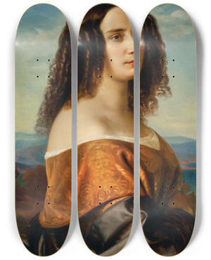 Triptych art skateboard deck of Carl Ferdinand Sohn Portrait Of Countess Monts by Carl Ferdinand Sohn (1805-1867)
