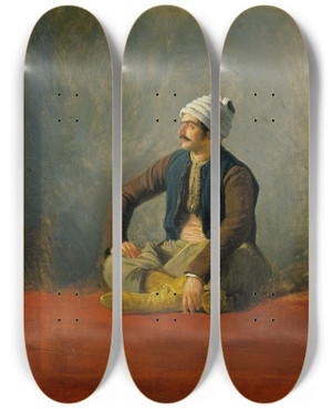 Triptych art skateboard deck of Horace Vernet An Eastern Trader by Horace Vernet (1789-1863)