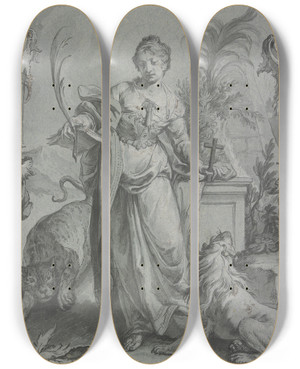 Triptych art skateboard deck of Johann Wolfgang Baumgartner Die Heilige Euphemia Mit Kreuz Und Palme Vor Einem Altar Stehend by Johann Wolfgang Baumgartner (1712-1761)