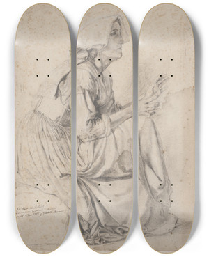 Triptych art skateboard deck of Elisabeth Jerichau Baumann 1 Studie Til Billedet Med Kvinderne Ved Fontainen I A by Elisabeth Jerichau Baumann (1819-1881)