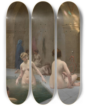 Triptych art skateboard deck of Jeanlon Grme Baigneuses by Jean-Lon Grme (1824-1904)