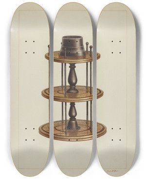 Triptych art skateboard deck of Edward L Loper Spool Holder by Edward L Loper (1916-2011) Triptych art skateboard deck of Edward L Loper Spool Holder by Edward L Loper (1916-2011)