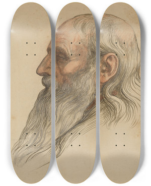 Triptych art skateboard deck of Alphonse Legros Study Of A Mans Head With A Full Beard by Alphonse Legros (1837-1911)