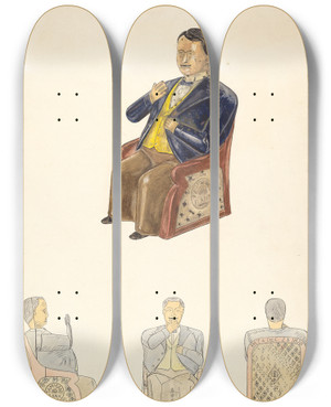 Triptych art skateboard deck of Harry Grossen Tammany Bank by Harry Grossen