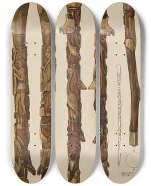 Triptych art skateboard deck of Kurt Melzer Walking Sticks by Kurt Melzer