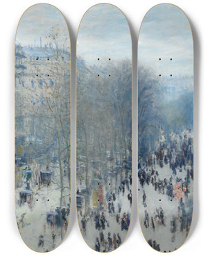 Triptych art skateboard deck of Claude Monet Boulevard Des Capucines by Claude Monet (1840-1926)