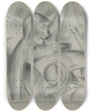 Triptych art skateboard deck of Zolo Palugyay Mothers Embrace by Zolo Palugyay (1898-1935)