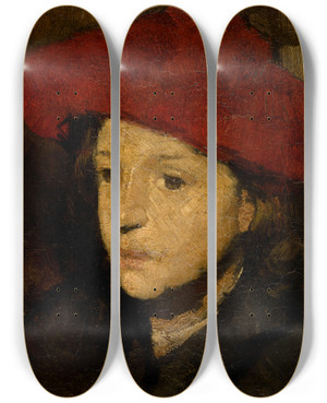 Triptych art skateboard deck of Emile Vloors Boy by Emile Vloors (1871-1952)