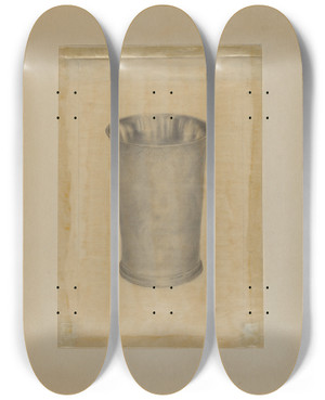 Triptych art skateboard deck of Harry Goodman Pewter Beaker by Harry Goodman