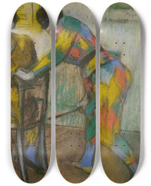 Triptych art skateboard deck of Edgar Degas Two Harlequins by Edgar Degas (1834-1917)