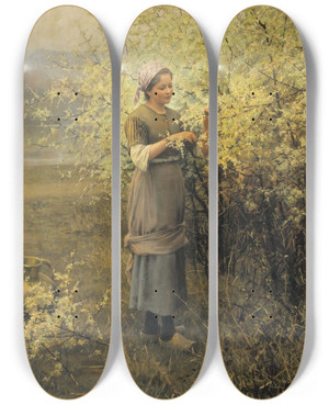 Triptych art skateboard deck of Daniel Ridgway Knight Springtime by Daniel Ridgway Knight (1839-1924)