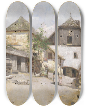Triptych art skateboard deck of Paul Unbereit Gehft In Spitz by Paul Unbereit (1884-1937)