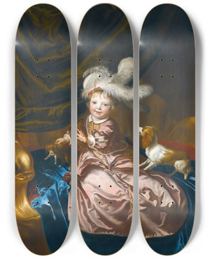 Triptych art skateboard deck of Jacob Van Loo Portrait Of A Boy by Jacob Van Loo (1614-1670)