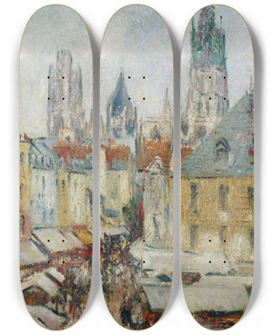 Triptych art skateboard deck of Gustave Loiseau Rue De Lpicerie Rouen by Gustave Loiseau (1865-1935)