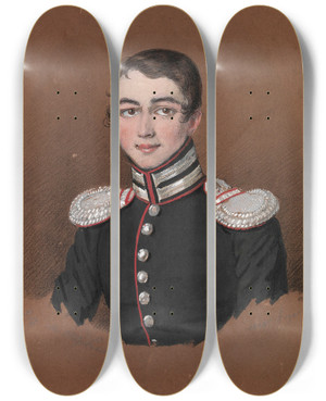Triptych art skateboard deck of Mikhail Terebenev Portrait Of A Young Officer by Mikhail Terebenev (1795-1864)