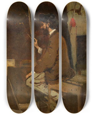 Triptych art skateboard deck of Hans Makart Selbstbildnis Hans Makart Vor Staffelei by Hans Makart (1840-1884)