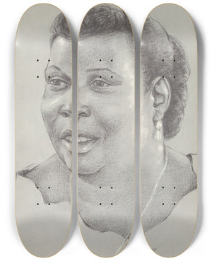 Triptych art skateboard deck of Elton Fax West Africa Vignettes Pl12 by Elton Fax (1909-1993)