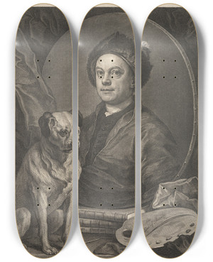 Triptych art skateboard deck of William Hogarth Gulielmus Hogarth by William Hogarth (1697-1764)