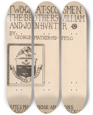 Triptych art skateboard deck of David Young Cameron Title Page William Hunters Coat Of Arms by David Young Cameron (1865-1945)