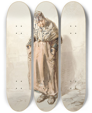 Triptych art skateboard deck of Paul Gavarni Agla by Paul Gavarni (1804-1866)
