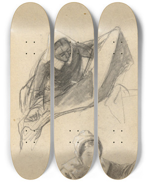 Triptych art skateboard deck of Edwin White Woman Sketch For Signing Of The Compact In The Cabin Of Themayflower by Edwin White (1817-1877)