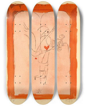 Triptych art skateboard deck of Paul Klee Ein Genius Serviert Ein Kleines Frhstck by Paul Klee (1879-1940)