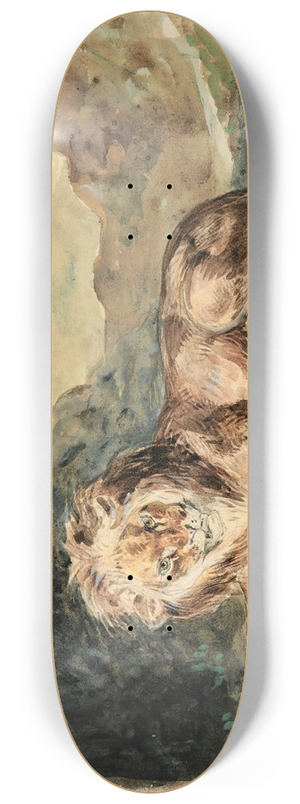 Eugne Delacroix - Lying LionIn A Landscape 8.25 inch art skate deck Eugne Delacroix - Lying LionIn A Landscape 8.25 inch art skate deck