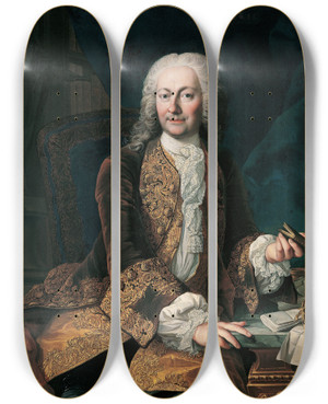 Triptych art skateboard deck of Martin Van Meytens Johann Christoph Freiherr Von Bartenstein by Martin Van Meytens (1695-1770)