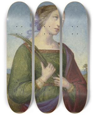 Triptych art skateboard deck of Marie Ellenrieder Brustbild Einer Heiligen Mit Palme by Marie Ellenrieder (1791-1863)