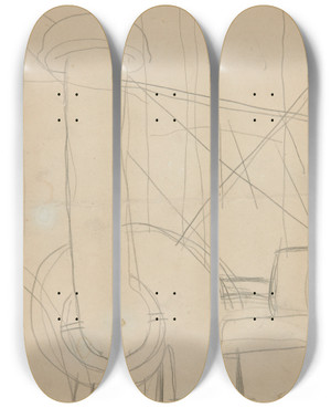 Triptych art skateboard deck of Charles Demuth Study For Pacquebotparis by Charles Demuth (1883-1935)