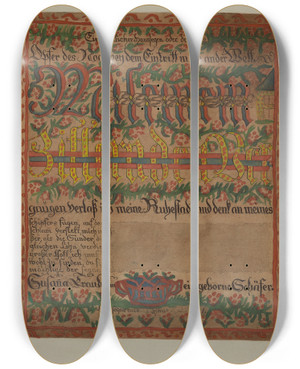 Triptych art skateboard deck of Albert Levone Pa German Death Certificate by Albert Levone (20-)
