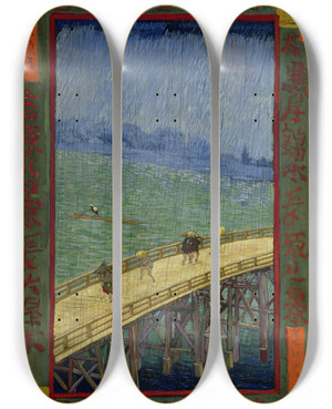 Triptych art skateboard deck of Vincent Van Gogh Bridge In The Rain After Hiroshige by Vincent van Gogh (1853-1890)