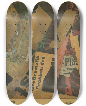 Triptych art skateboard deck of Kurt Schwitters Mz 221 Dramatik by Kurt Schwitters (1887-1948)