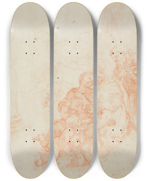 Triptych art skateboard deck of After Ciro Ferri Holy Family With The Infant Saint John by After Ciro Ferri (1633-1689)