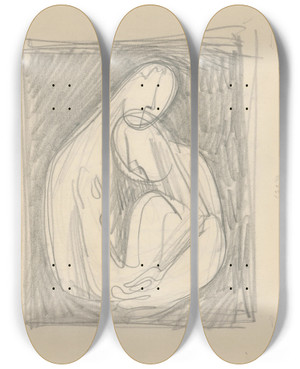 Triptych art skateboard deck of Mikul Galanda Sketchbook_94 by Mikulas Galanda (1895-1938)