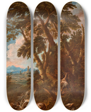 Triptych art skateboard deck of Alessandro Magnasco Washerwomen And Woodcutters by Alessandro Magnasco (1667-1749)