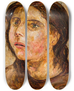 Triptych art skateboard deck of Tadeusz Makowski Head Of A Girl With A Halfopen Mouth by Tadeusz Makowski (1882-1932)